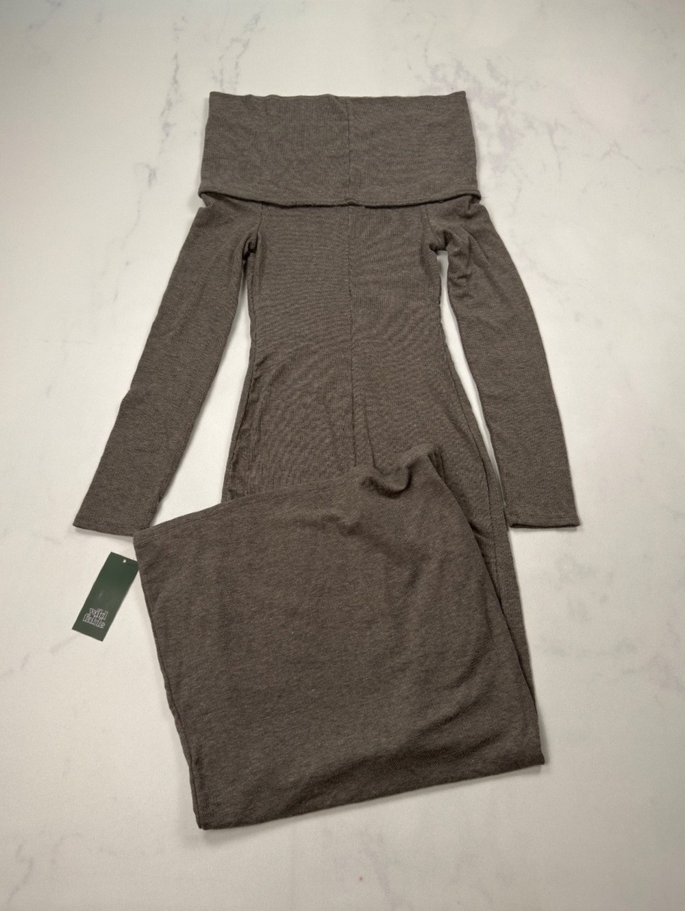 Wild Fable Long Sleeve Brown Ribbed Maxi Dress Casual Minimalist - Womens XS NWT
